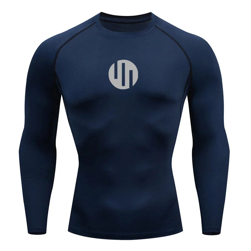 Camisa de Compressão Manga Longa Masculina para Corrida Treino Academia Esportes Roupa Íntima de Secagem Rápida Antissuor Protetor Solar Segunda Pele Masculina