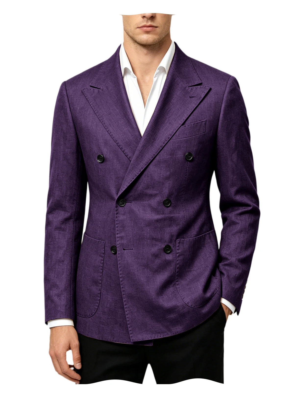 Blazer Masculino de Linho Transpassado Slim Fit Casaco de Terno Casual Negócios Jaqueta Formal para Casamento Noivo Smoking Primavera Verão