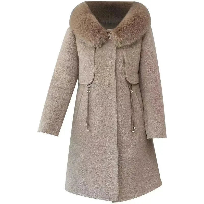 Casaco Feminino de Lã de Alto Nível Jaqueta Longa de Inverno Feminina Imitação de Vison Grossa Casacos de Lã Quentes Sobretudo de Lã para Mãe