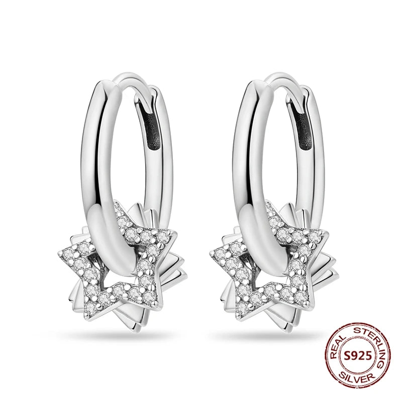 Star Moon Sun Hoop Earrings 925 Sterling Silver Original Star Shining Zircon Tassel Long Earrings For Women Luxury Jewelry Gift