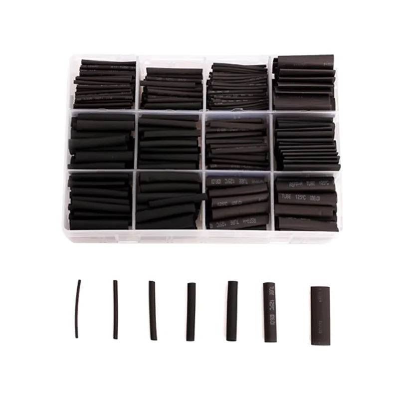 625pçs Kit de Tubos Termo Retráteis Pretos (2:1)