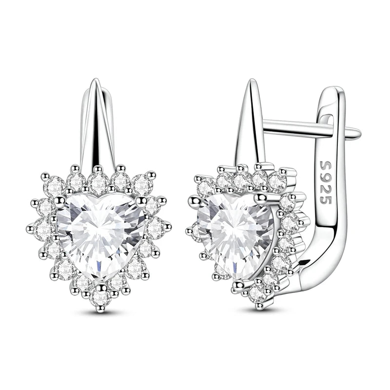 Love Heart Earrings 925 Sterling Silver Original Shining Zircon Heart Hoop Earrings For Women Wedding Anniversary Jewelry Gift