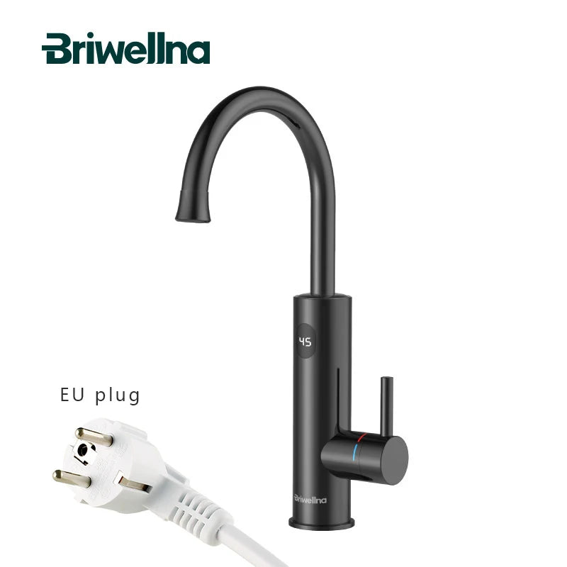 Briwellna 220V Electric Instant Water Heater 2 in 1 Kitchen Faucet Tankless Stainless Steel Water Heater TapInstant Geyser KM12