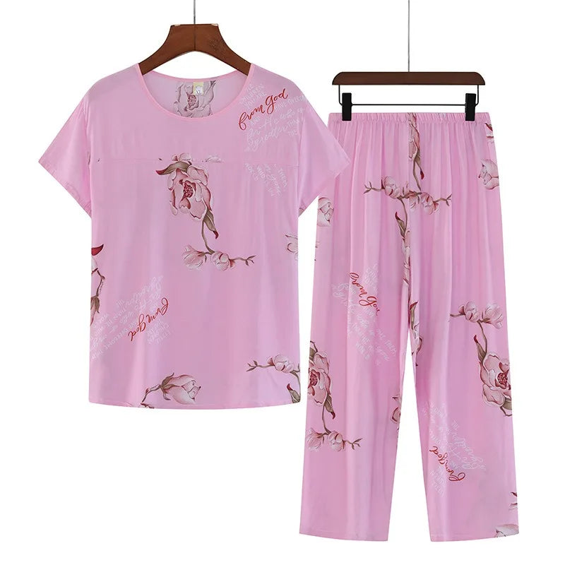 Roupa de Dormir Feminina Pode Ser Respirável e Antibacteriana Pijama de Algodão Fino Feminino Conjunto de Manga Curta Tamanho Grande