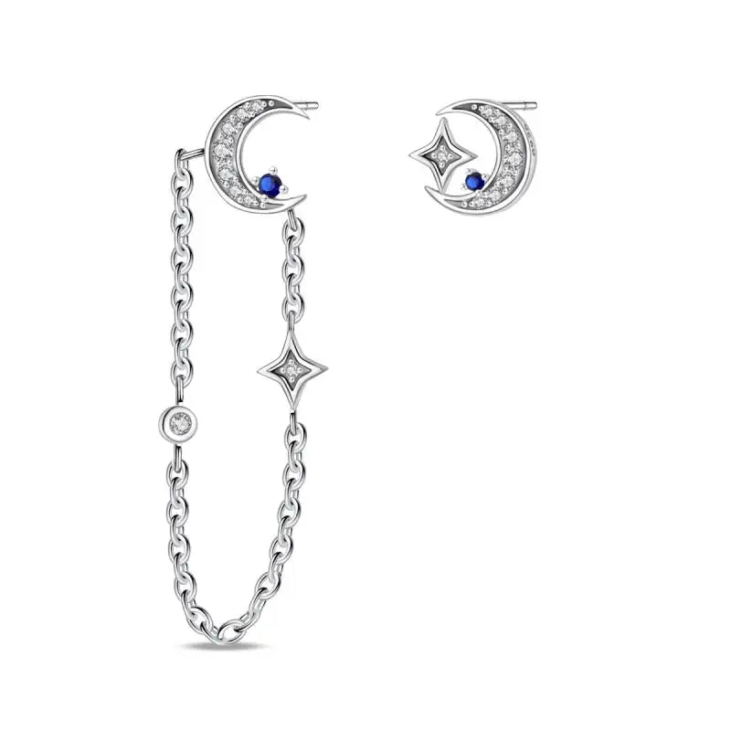 925 Sterling Silver Moon Universe Starry Sky Series Charm Earrings Women Blue Shiny Zircon Daily Wear Jewelry