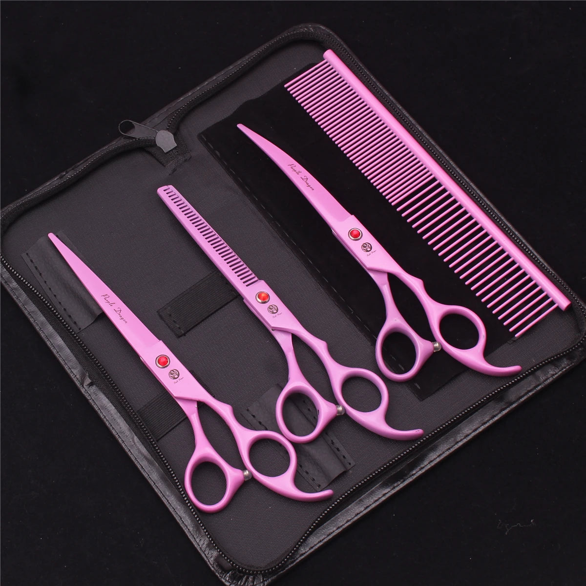 Tesouras de Tosa para Animais de Estimação Purple Dragon Japão Aço Inoxidável Rosa Curva para Cães Tesouras de Desbaste para Cães Tesouras Chunker Z3003