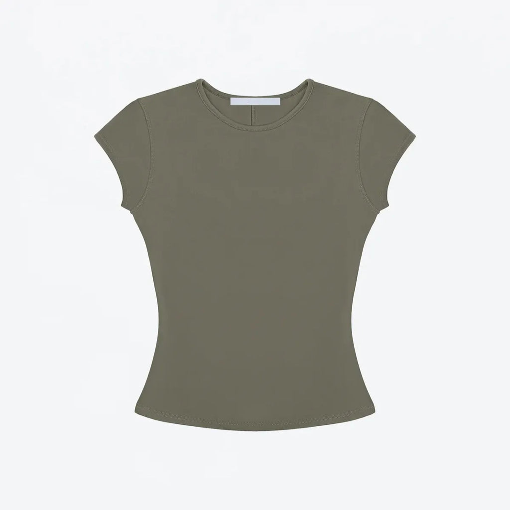Tank Basic Slim Fit Round Neck T Shirt High Elastic Slim Fit Slimming Hot Girl Style Short Top Versatile Hot Girl Style Everyday Outerwear Top High Elastic Slim Fit T Shirt - green M