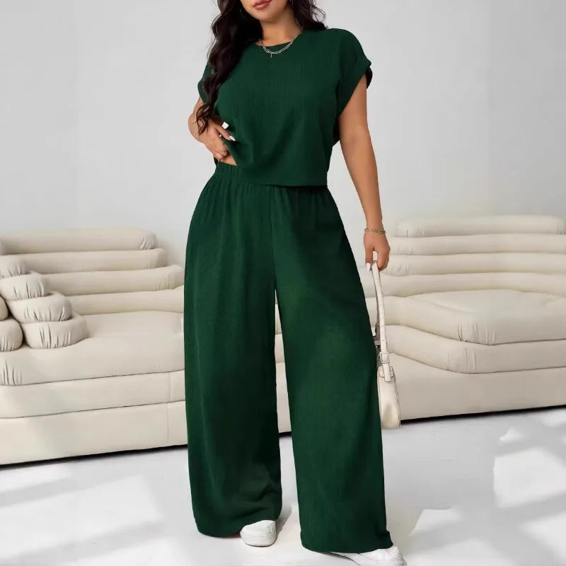 Conjunto Loungewear Feminino Texturizado 2 Peças Top Manga Curta Calça Pantacourt