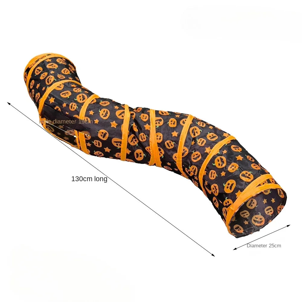 Túnel para Gatos Dobrável com Tema de Abóbora de Halloween, Brinquedo com Barulho para Gatos, Túnel de Gato Dobrável, Brinquedo para Animais de Estimação
