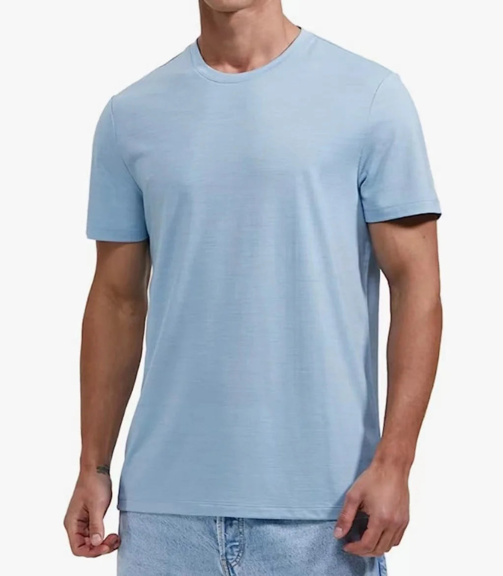 Camiseta Masculina de Lã Merino Solta Manga Curta para Corrida Ar Livre Fitness Secagem Rápida Respirável Fina de Verão Gola Redonda