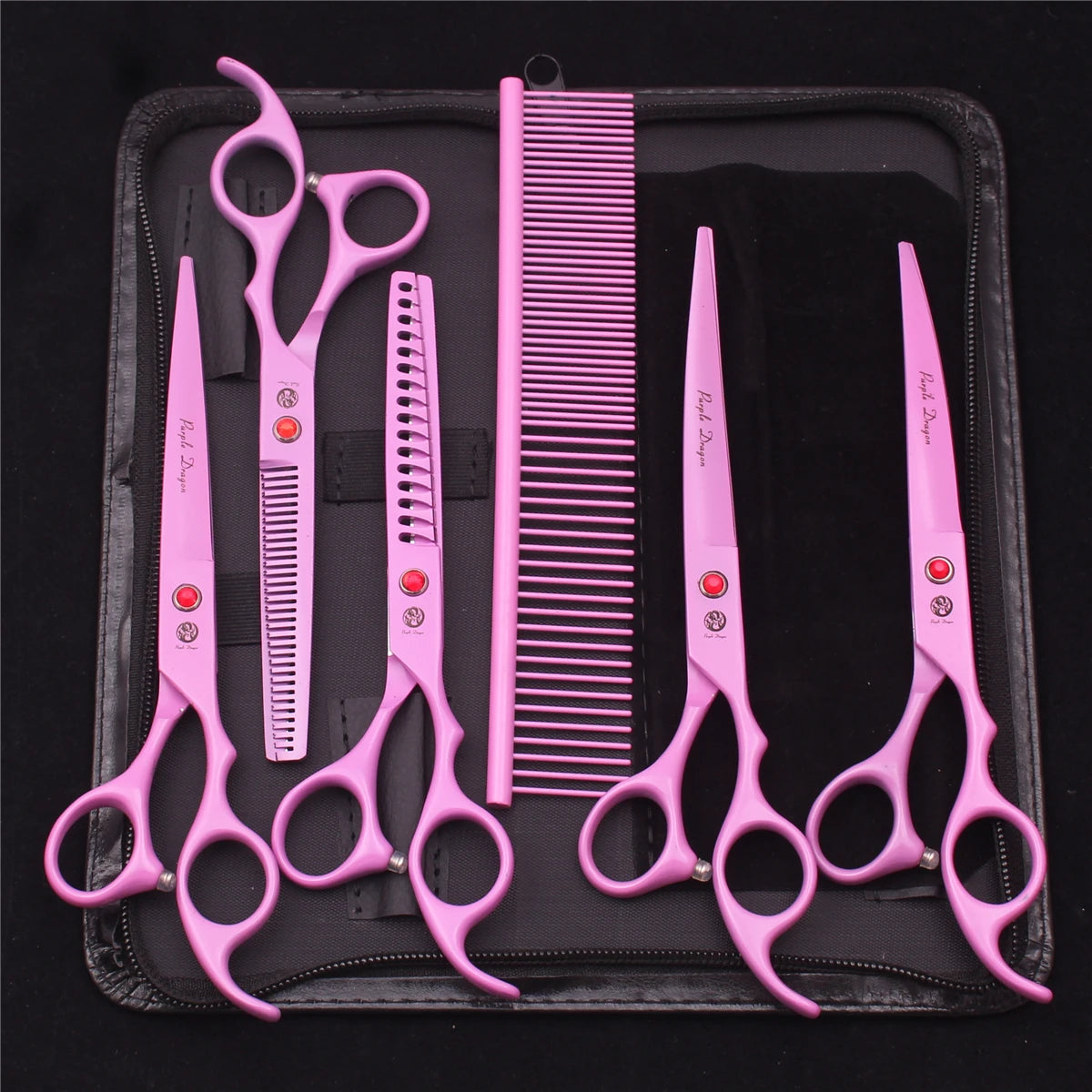 Tesouras de Tosa para Animais de Estimação Purple Dragon Japão Aço Inoxidável Rosa Curva para Cães Tesouras de Desbaste para Cães Tesouras Chunker Z3003