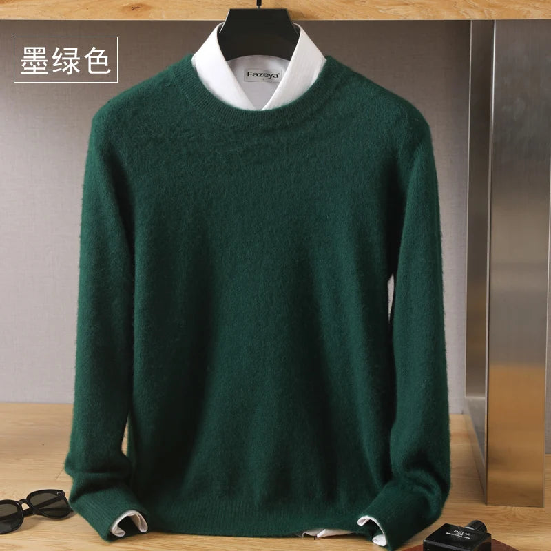 Suéter Masculino 100% Cashmere de Visom Puro, Gola Redonda, Pulôveres de Malha, Suéter Outono e Inverno Novo, Mangas Compridas, Suéteres de Alta Qualidade, Blusas de Visom