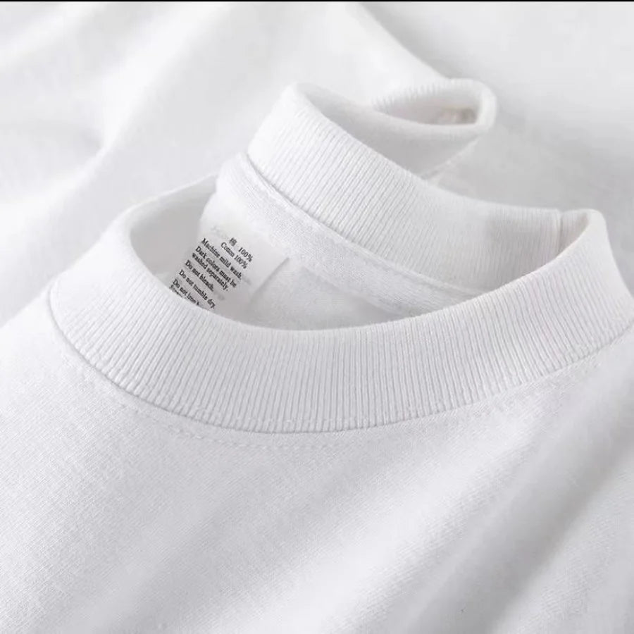 Camiseta 100% Algodão Masculina Feminina Cor Sólida Gola O Manga Curta Verão Coreana Folgada Meia-manga Unissex M-4XL