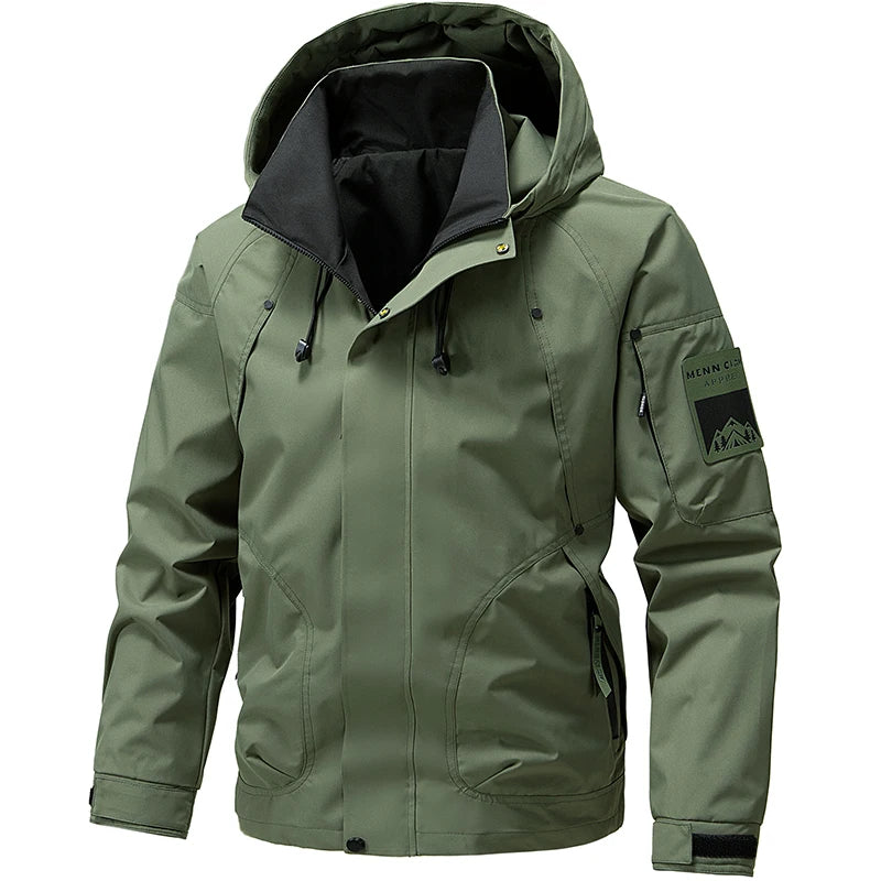 Jaqueta Masculina Impermeável Softshell com Capuz e Zíper para Esportes ao Ar Livre, Corta-Vento para Trilha e Acampamento, Leve, para Primavera e Outono