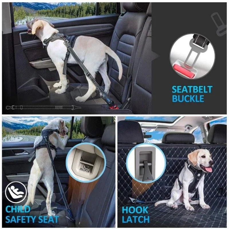 Cinto de Segurança Ajustável para Cães em Carro Coleira de Segurança para Veículos Cinto de Nylon Refletivo Acessórios para Cães Pequenos e Grandes