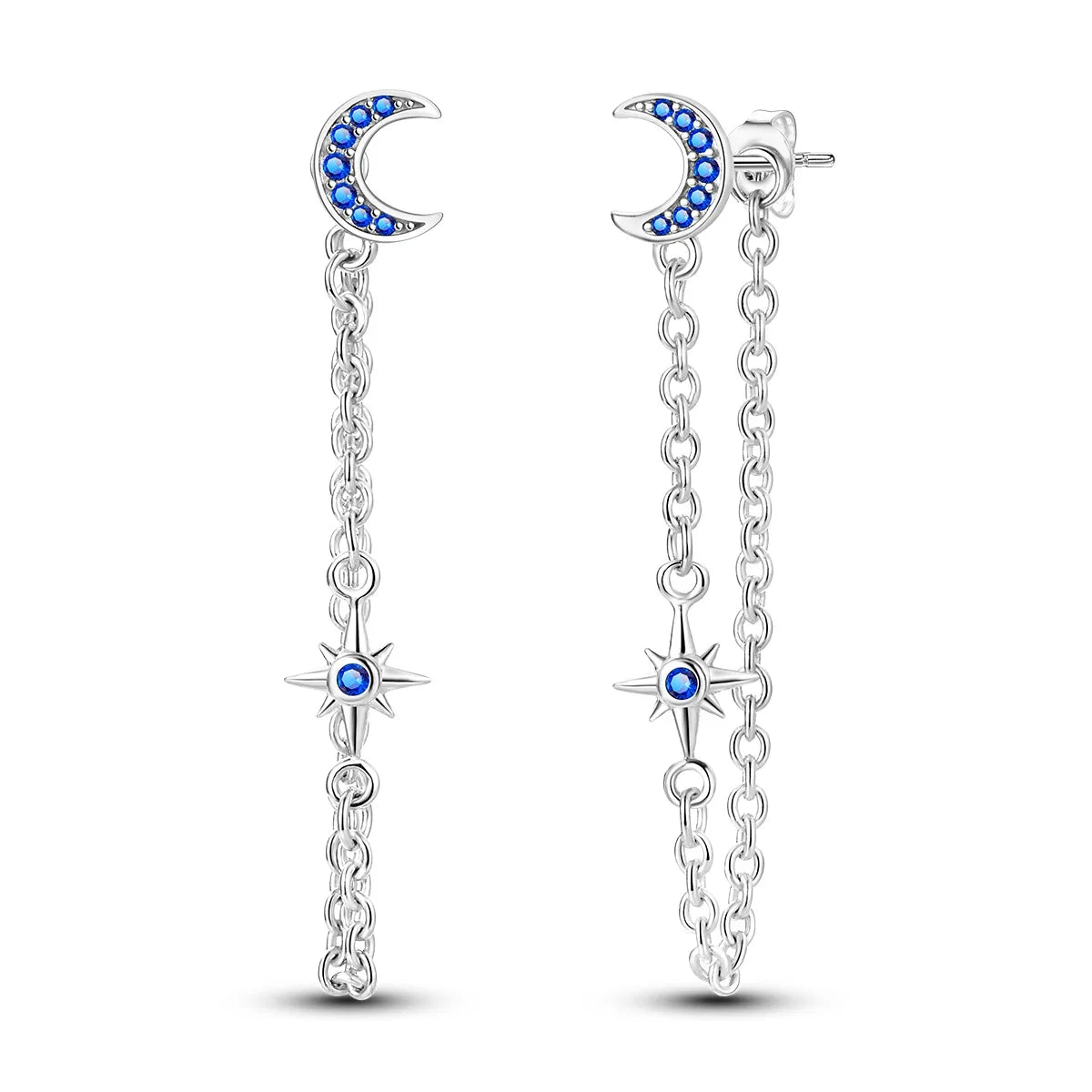 925 Sterling Silver Moon Universe Starry Sky Series Charm Earrings Women Blue Shiny Zircon Daily Wear Jewelry