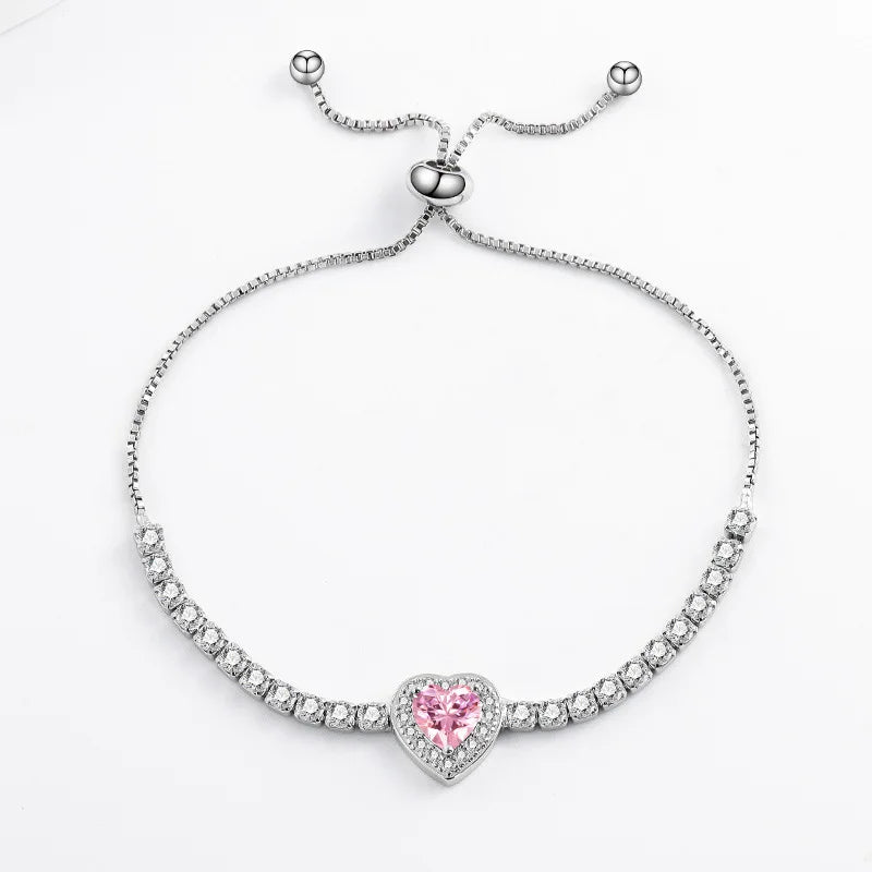 Pulseira Feminina de Cristal Colorido Zircão Coração com Corte de Amor Prata Esterlina 925 Leve Luxo Design de Nicho