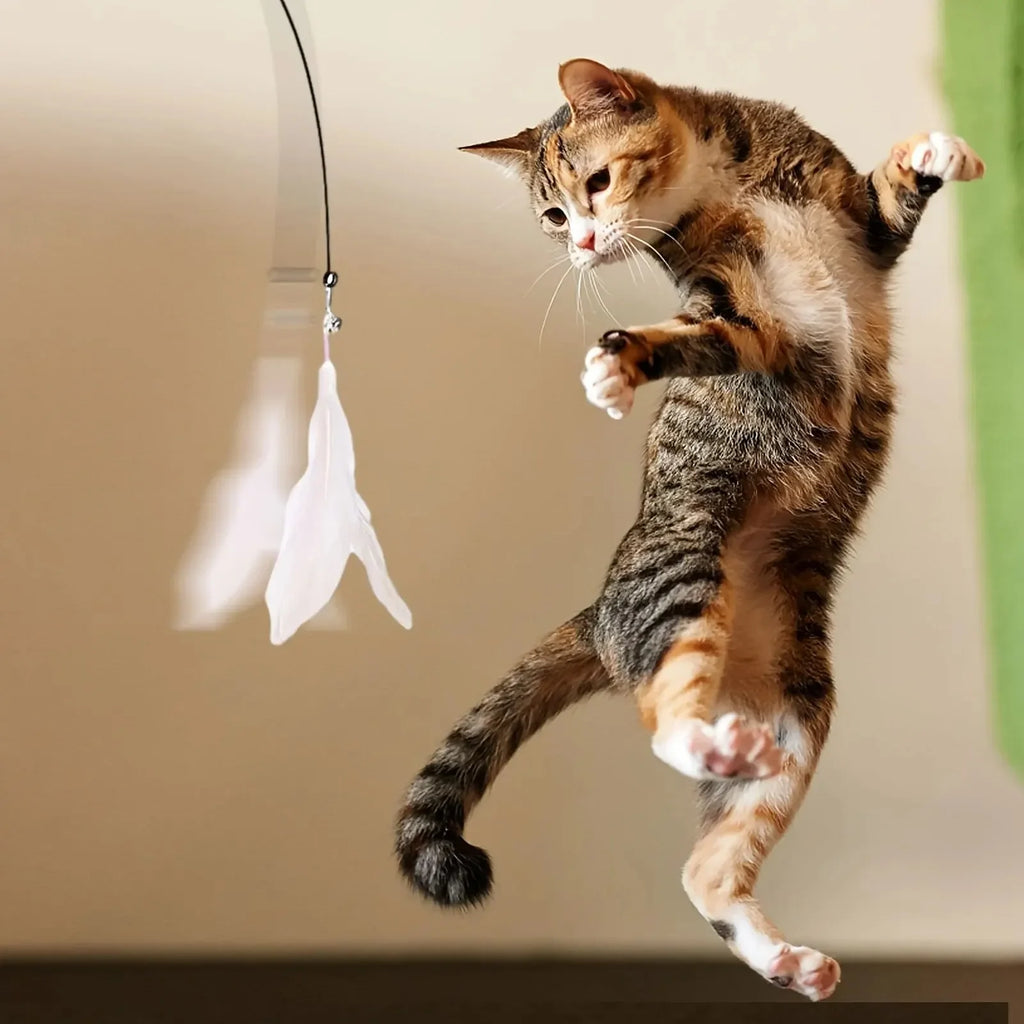 Brinquedo Interativo para Gatos com Sino e Varinha de Penas Polo Longo com Ventosa para Brincadeiras Envolventes Diversão Máxima para Gatos