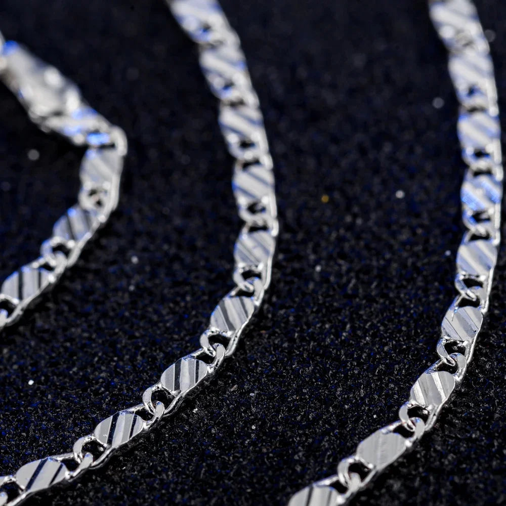 Luxury 925 Sterling Silver elegant 2MM flat Clavicle chains Necklaces for Men Women wedding Accessories party fine Jewelry gifts
