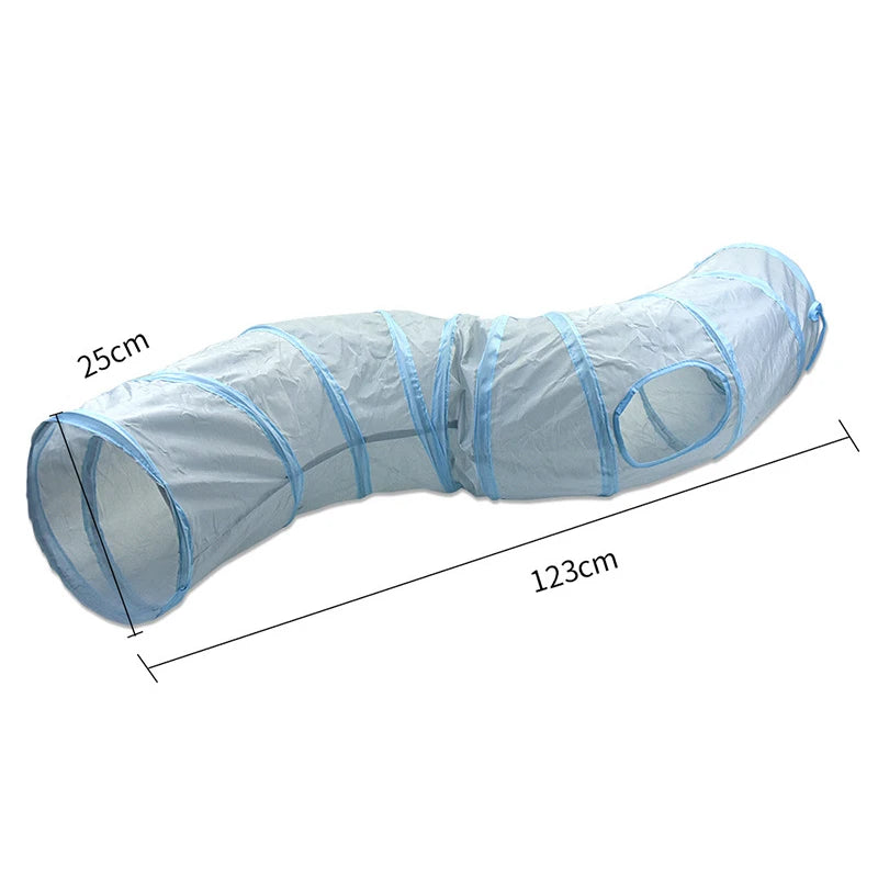 Túnel Tubo Dobrável para Gatos de Estimação 3 Vias Cinza Brinquedo Túnel para Gatinhos com Buraco de Espreitar Brinquedo Interativo de Treinamento para Animais de Estimação