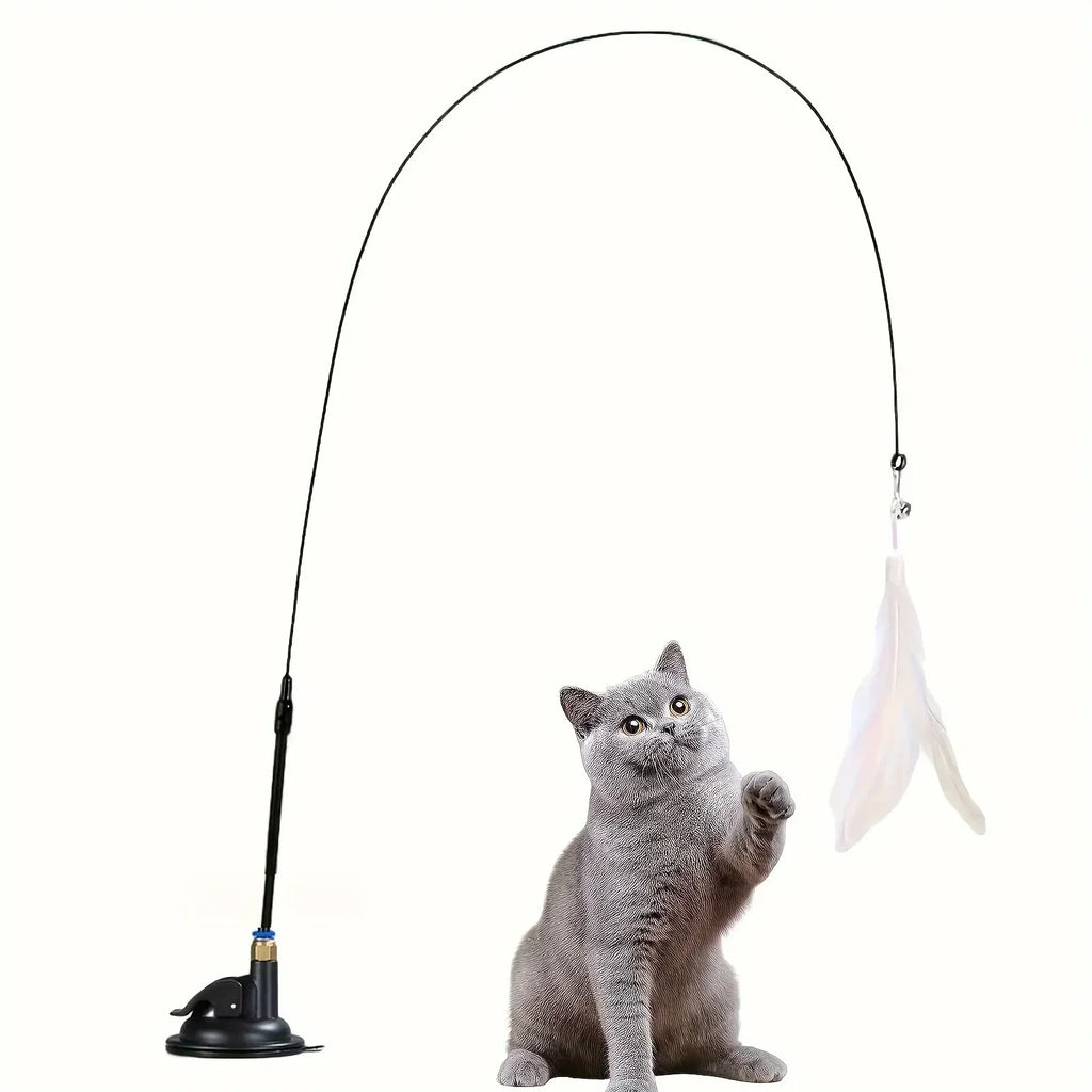 Brinquedo Interativo para Gatos com Sino e Varinha de Penas Polo Longo com Ventosa para Brincadeiras Envolventes Diversão Máxima para Gatos