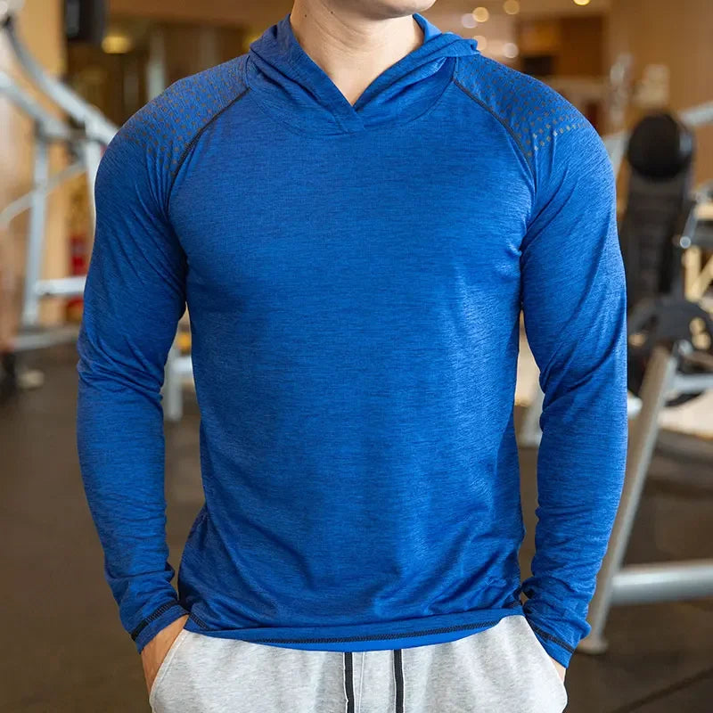 Camiseta Masculina de Secagem Rápida Respirável Roupa Esportiva Blusa de Treino Camiseta Manga Longa Masculina Outono Corrida Acessórios de Academia Masculino Fitness