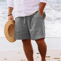 2025 Nova Coleção de Verão Masculina, Shorts Casuais de Algodão e Linho Respiráveis, Calças de Praia Estilo Havaiano, Cor Sólida, Soltas e Versáteis, Moda Streetwear Masculina