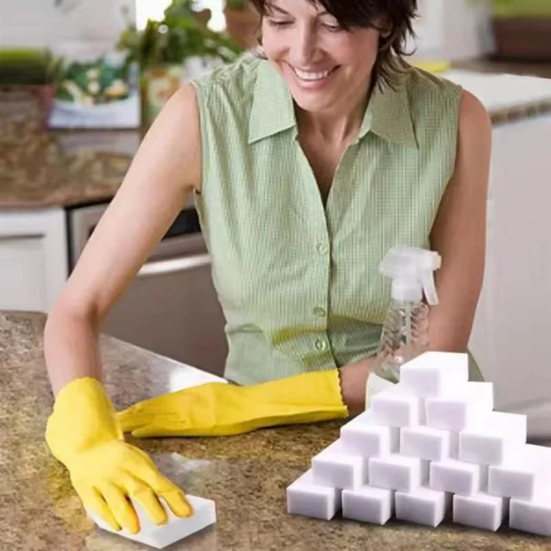 50/100 Peças Esponja Mágica Limpadora Espuma de Melamina para Cozinha Banheiro Removedor de Manchas Louças Ferramentas de Limpeza Doméstica