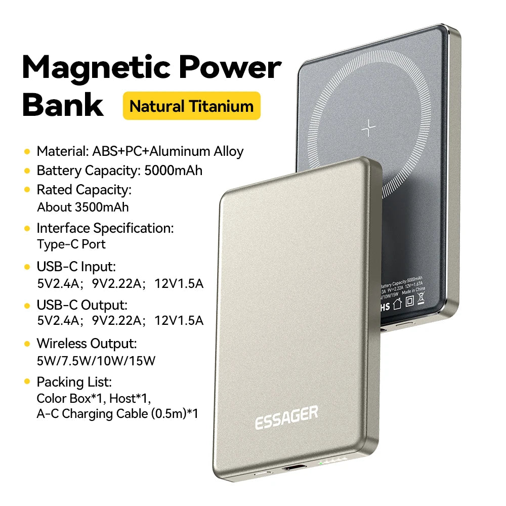 Magnetic Power Bank 5000mAh MagSafe iPhone Fast Charge