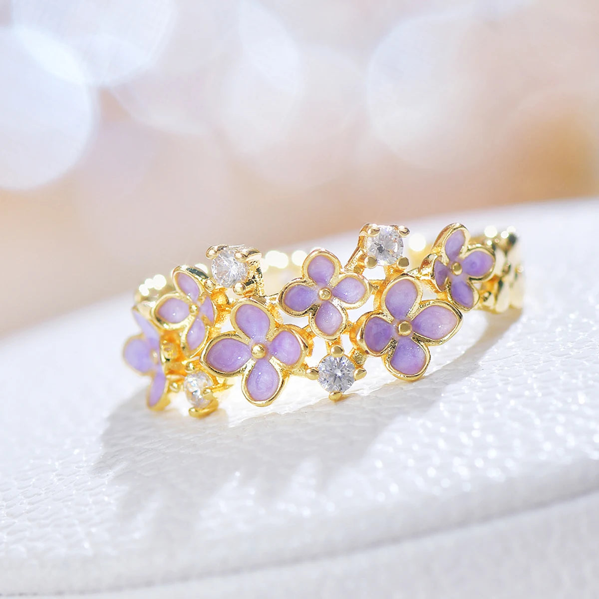 JUWANG 3A Zircon Ring For Women High-End Purple Super Fairy Temperament Flower Dripping Oil Exquisite Zircon Butterfly Open Ring