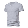 Camisetas Masculinas Verão Henley Gola V Manga Curta Casual Cor Sólida Slim Fit Camiseta Respirável Básica Solta Fitness Esportiva