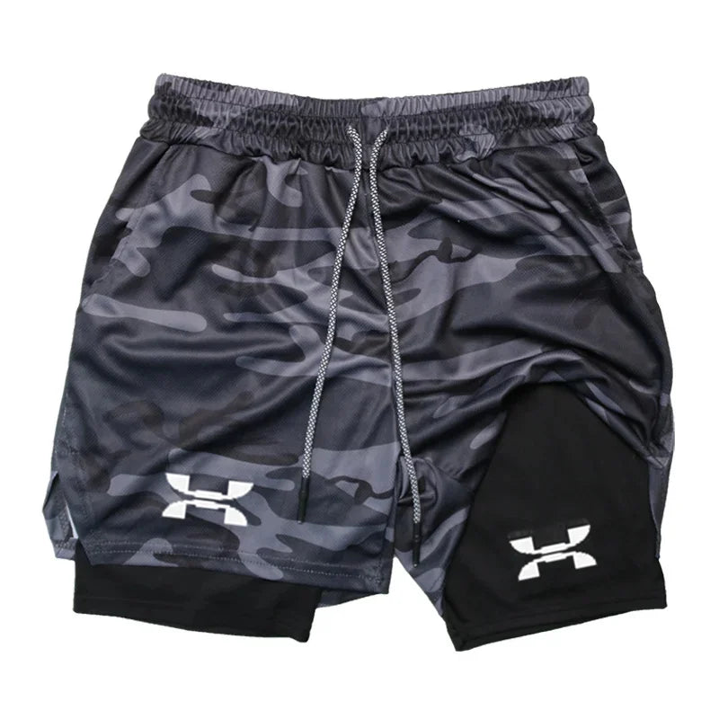 Shorts de Corrida Masculino 2 em 1 Academia Secagem Rápida Treino Boxe Fitness Verão