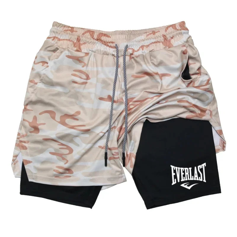 Shorts de compressão masculino EVERLAST, calça esportiva estampada, camada dupla, secagem rápida, basquete, praia, musculação, fitness
