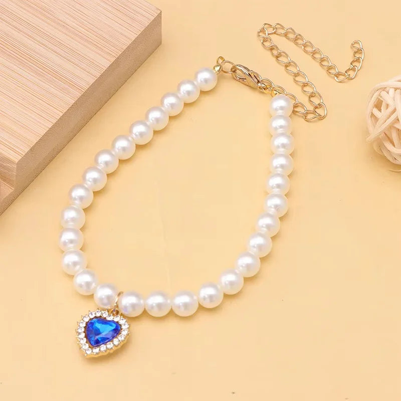 Pet Rhinestone Collar Adjustable Cat Princess Pendant Pearl Necklace Dog Sweet Decorations Puppy Gem Jewelry Accesorios