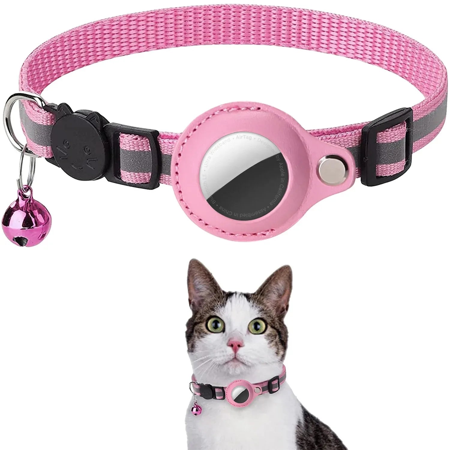 Coleira Refletiva para Gatos AirTag com Sino Fivela de Segurança Destacável Suporte para Rastreador GPS para Gatinhos Gatos Pequenos Animais de Estimação Anti-Perda