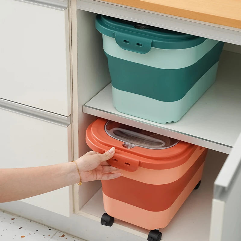 Recipiente Dobrável para Ração de Cães e Gatos de 6/15 Litros, Caixa para Ração Seca de Gatos com Tampas, Recipientes Herméticos para Armazenamento de Grãos e Arroz de Cozinha