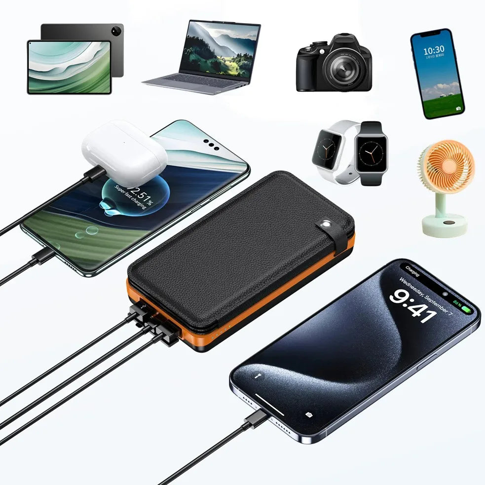 Power Bank Solar Dobrável 50000mAh Portátil 4 Painéis Solares