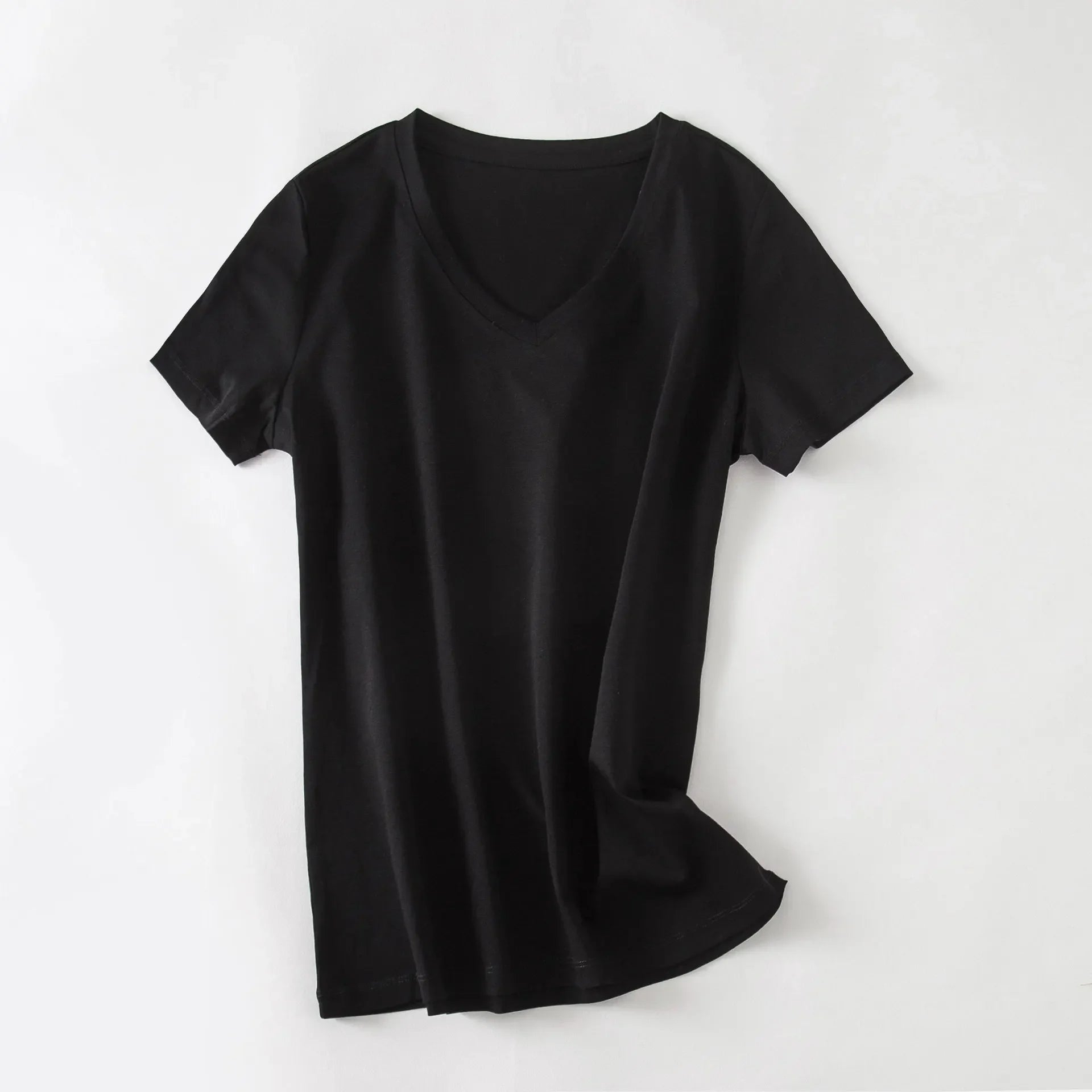 Camiseta Feminina Verão 2026 Gola V Manga Curta Algodão Casual Sólida Top Tees Solta Camisetas Básicas Camisas Femininas Tops Camisetas Femininas - verde escuro gola redonda P