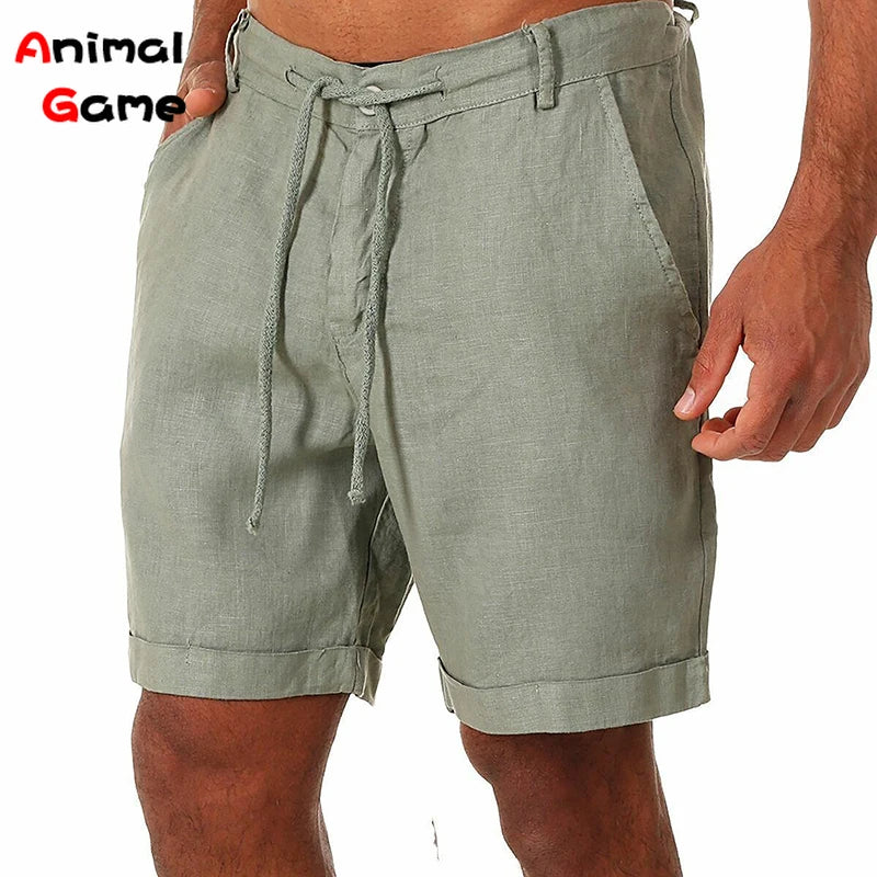 Moda Verão Masculina Shorts de Linho Masculino Shorts de Praia de Algodão Masculino Novo Selvagem Lazer Solto Sólido Shorts Cargo para Homens Shorts de Moletom