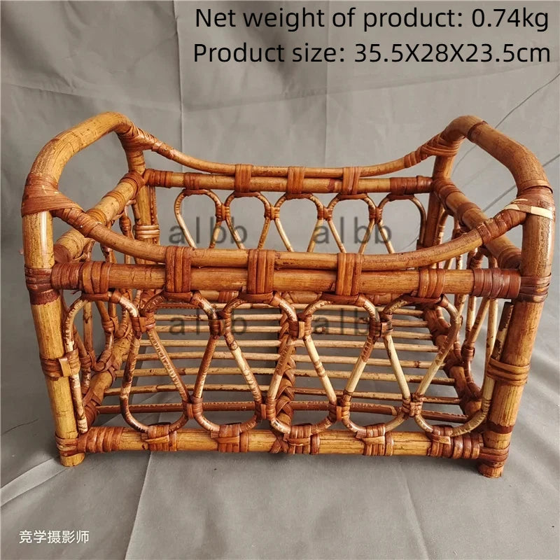 Breathable Natural Rattan Cat Bed Basket Handwoven Cat Photography Prop Wicker Pet Bed for Indoor Cats Photo Shoot Decoration