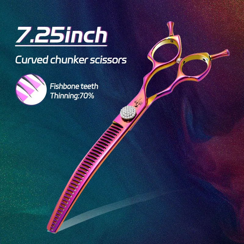 Tesouras de Tosa para Cães Fenice Professional 7.0/7.25/7.5 Polegadas JP440C Coloridas Curvas Desbaste Chunkers para Rosto e Corpo de Cães