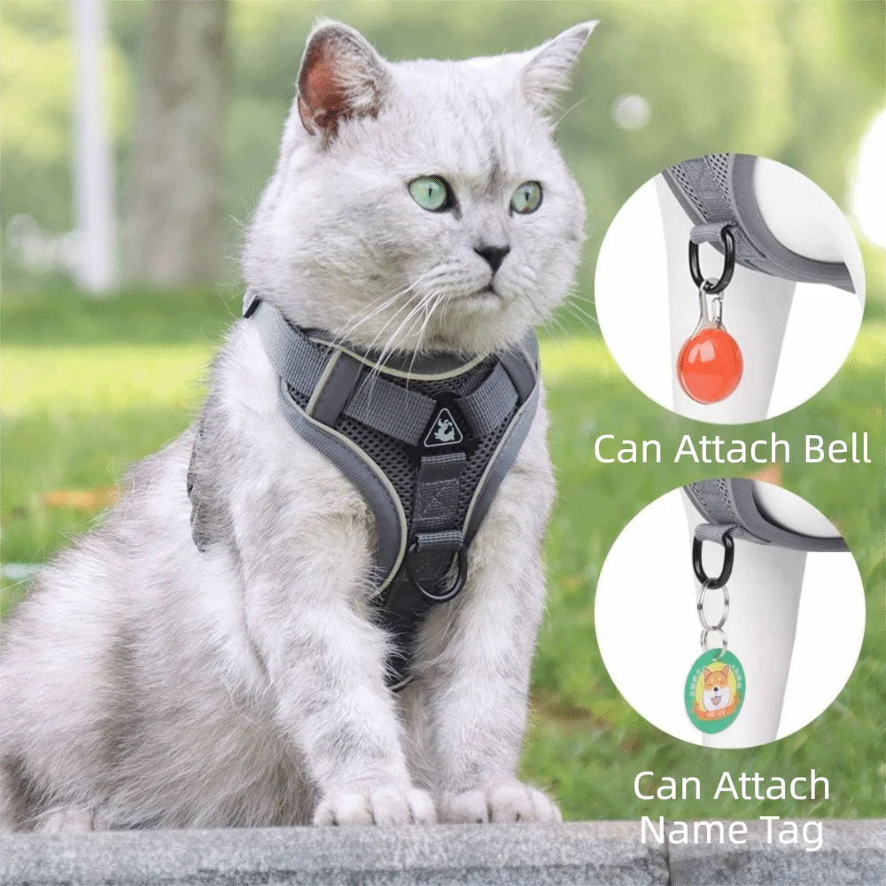 Colete Peitoral para Gato com Fita Reflexiva, Colete Peitoral Respirável Universal para Gato, Conjunto de Colete Peitoral Ajustável Anti-Fuga para Gato
