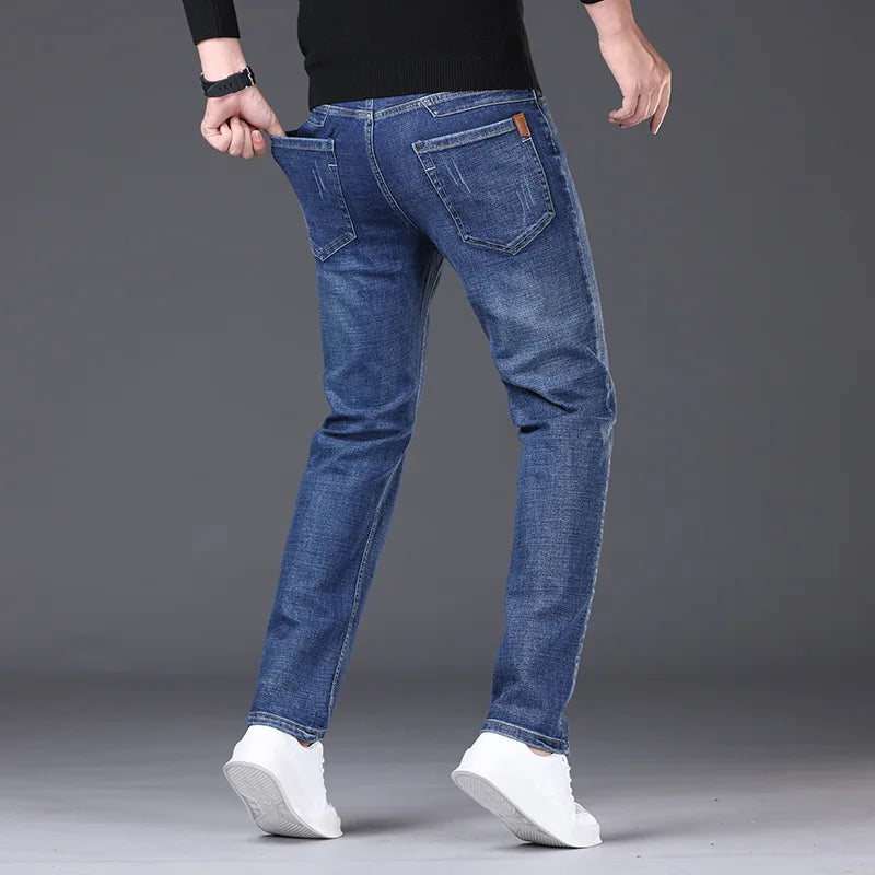 Calça Jeans Reta Masculina Moda Masculina 2026 Calça Slim Fit Elástica Confortável Macia Negócios Jeans Calça Jeans Marca de Roupa Masculina