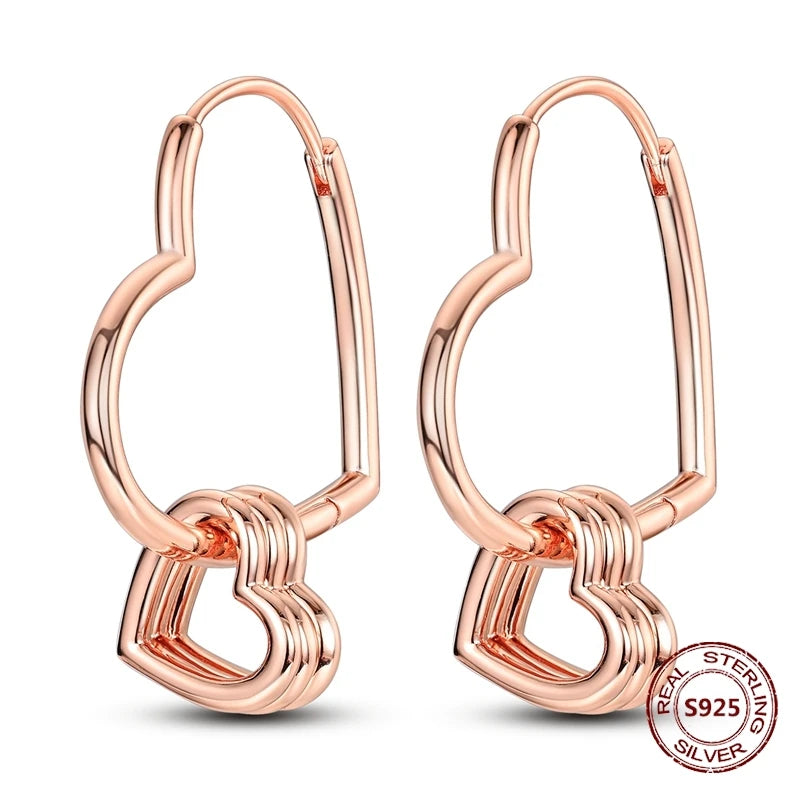 Love Heart Earrings 925 Sterling Silver Original Shining Zircon Heart Hoop Earrings For Women Wedding Anniversary Jewelry Gift