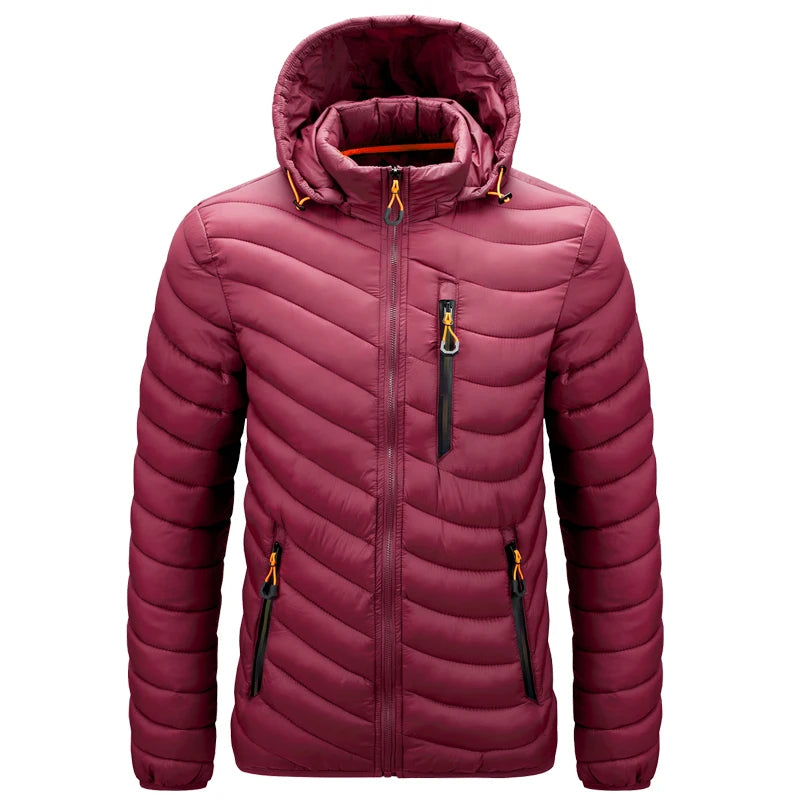 Jaqueta Masculina Leve Puffer para Uso Externo com Capuz, Térmica Isolada, Acolchoada para Inverno, Aquecida, para Corrida, Viagem, Casual, Algodão, Casaco para Uso Externo