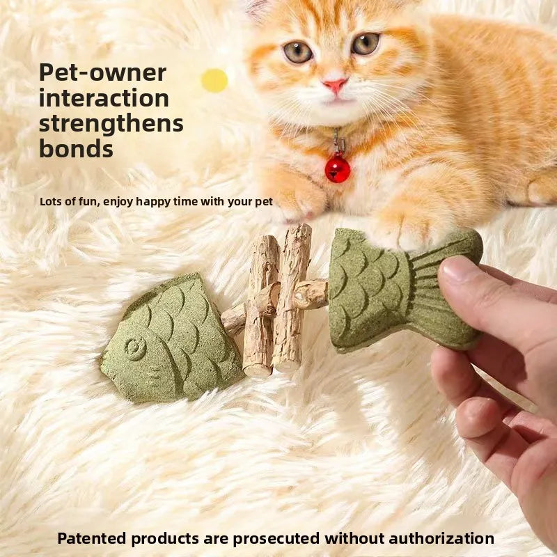 Brinquedo para Gatos em Formato de Espinha de Peixe, Silvervine Natural, Graveto de Madeira para Roer, Brinquedo Interativo para Gatinhos e Dentição