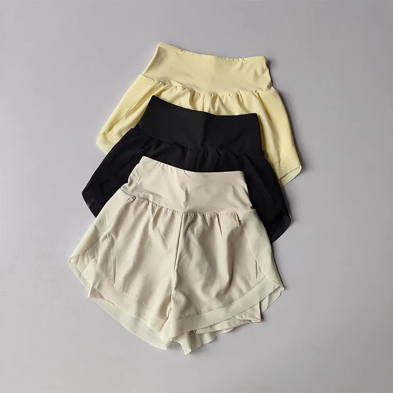 Shorts Esportivos Femininos de Verão em Tela 2 em 1 de Secagem Rápida para Yoga Shorts Respiráveis para Fitness Shorts de Corrida de Cintura Alta