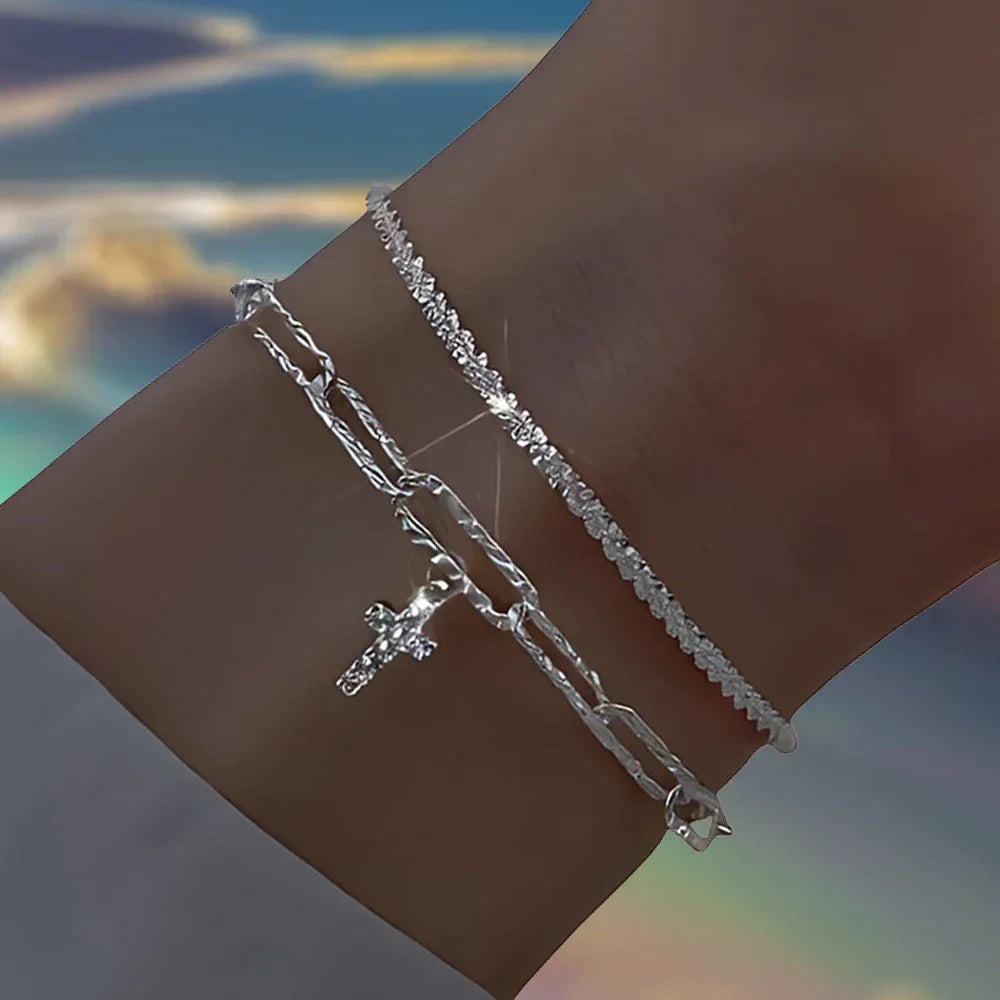 6 Pulseiras Femininas e Infantis de Strass em Prata Esterlina 925, Luxuosas, Estilo Coreano, Charmosas com Céu Estrelado Brilhante, Joias para Festa
