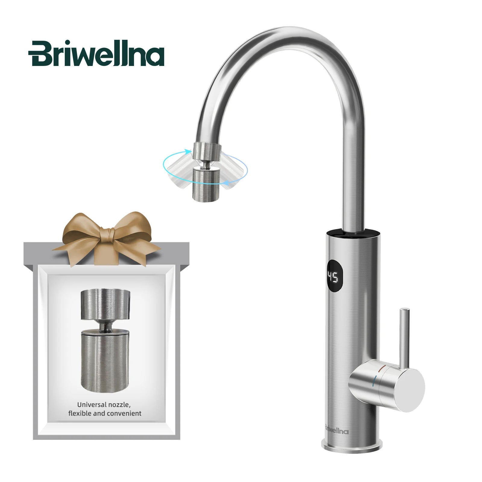 Briwellna Aquecedor de Água Elétrico Instantâneo 220V Torneira de Cozinha 2 em 1 Aquecedor de Água Sem Tanque de Aço Inoxidável Torneira Aquecedora de Água Instantânea KM12