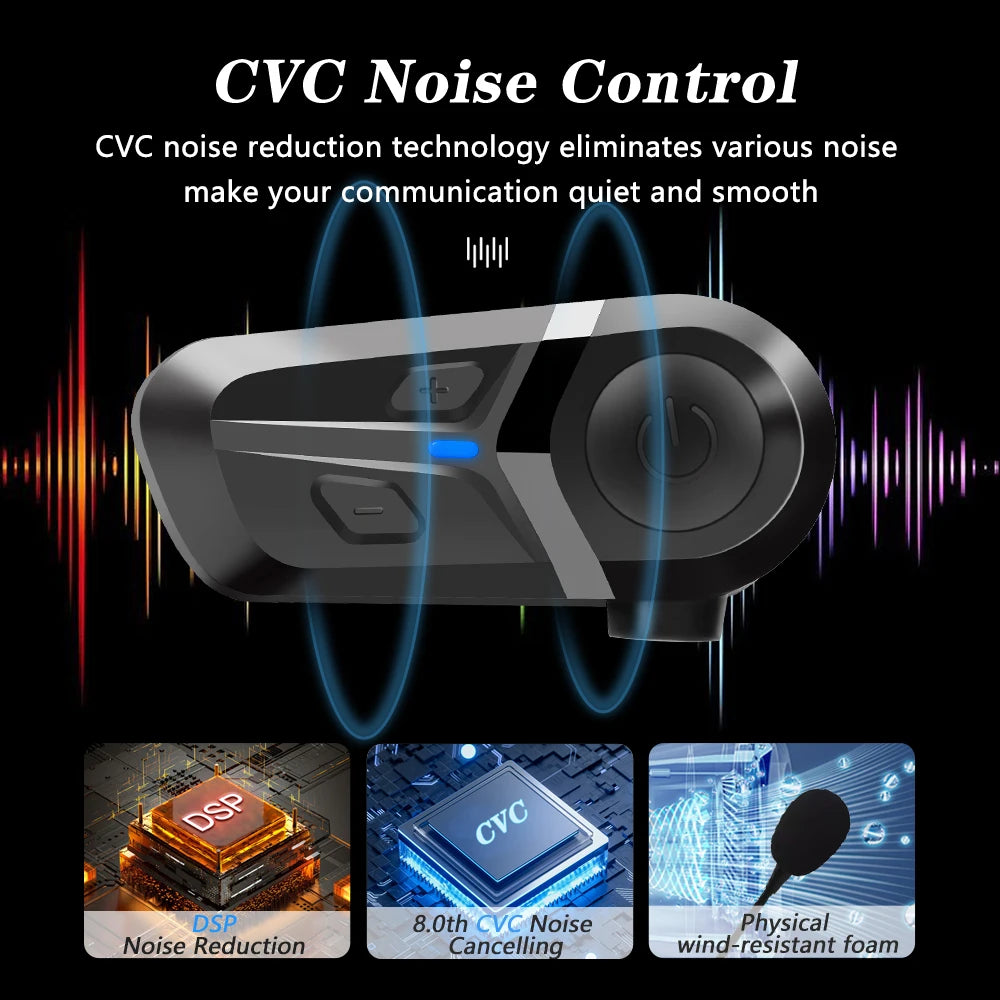 Fone de ouvido Bluetooth 5.3 sem fio para capacete de motocicleta, chamada viva-voz, telefone, motocicleta, fone de ouvido à prova d'água, reprodutor de música, capacete de moto